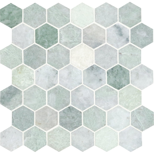 Icelandic Green Hexagon 12X11.81X 10 Mm Polished Marble Mesh-Mounted Mosaic Wall Tile, 10PK
